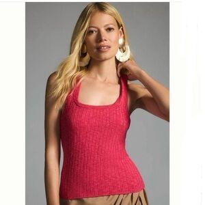 Anthropologie Pilcro Ribbed Cropped Hot Pink Tank size L‎